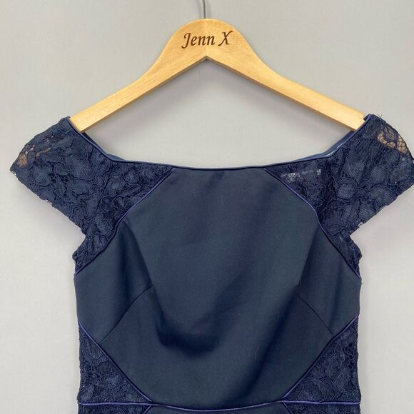 $288 Sho by Tadashi Shoji Women's Dark Blue Lace Cutout Short Sleeve MIDI Dress - Picture 2 of 8